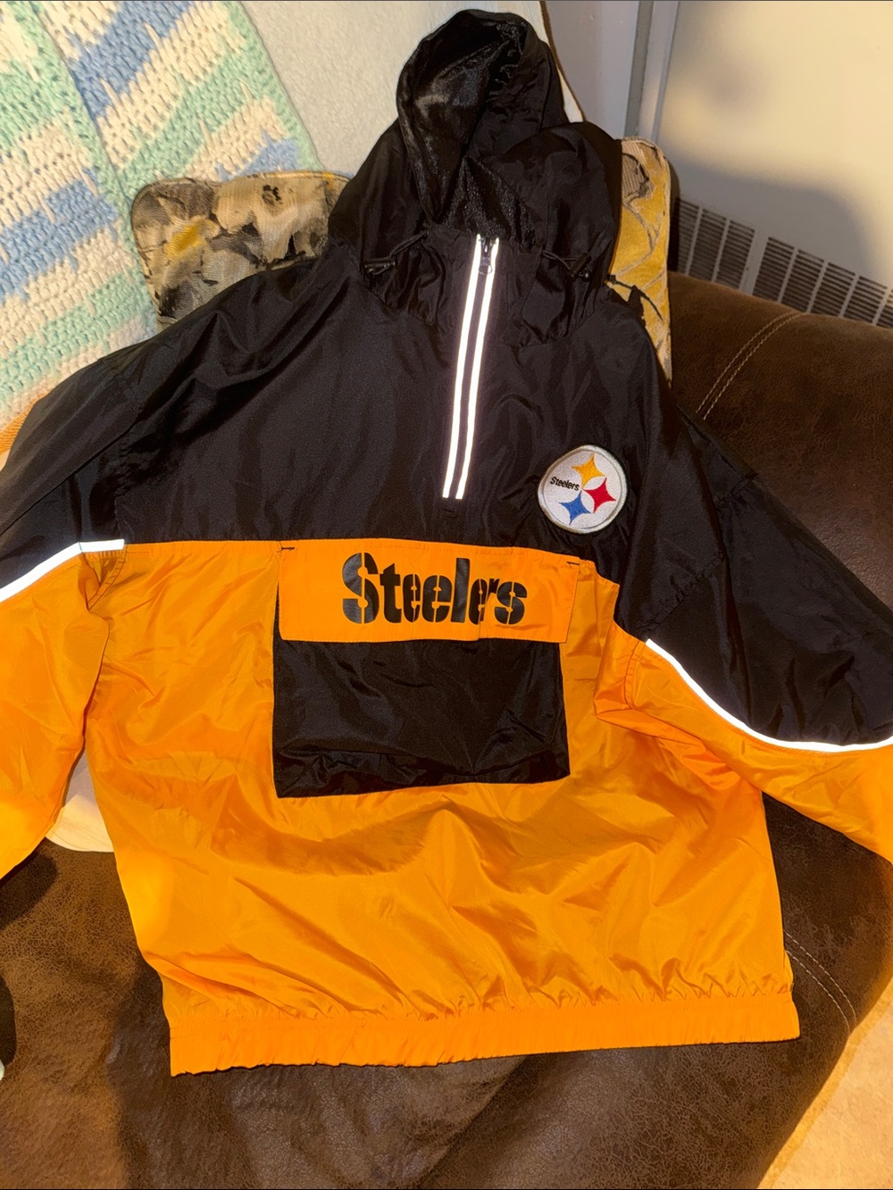 Pittsburgh Steelers Colorblock Hooded Rain Jacket - Black & Gold
